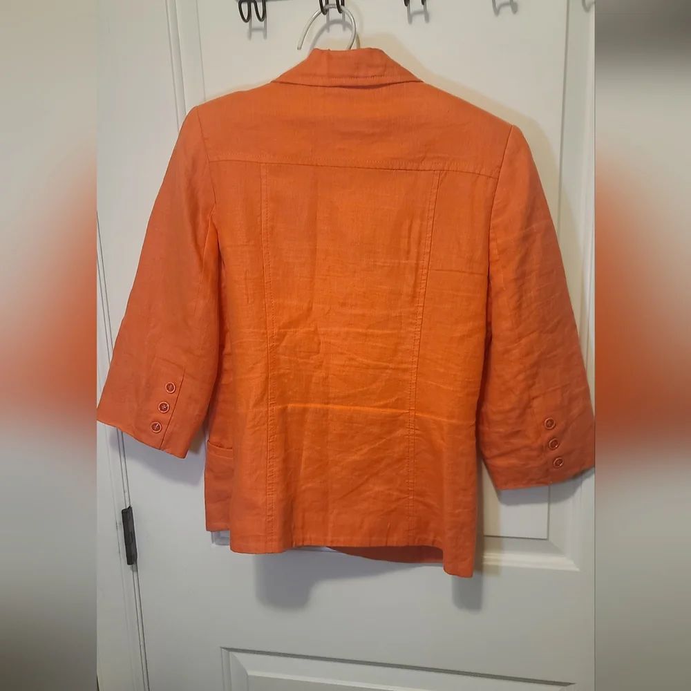 DELIRIUM Coral Orange Linen 3/4 Sleeve Blazer - Picture 5 of 11